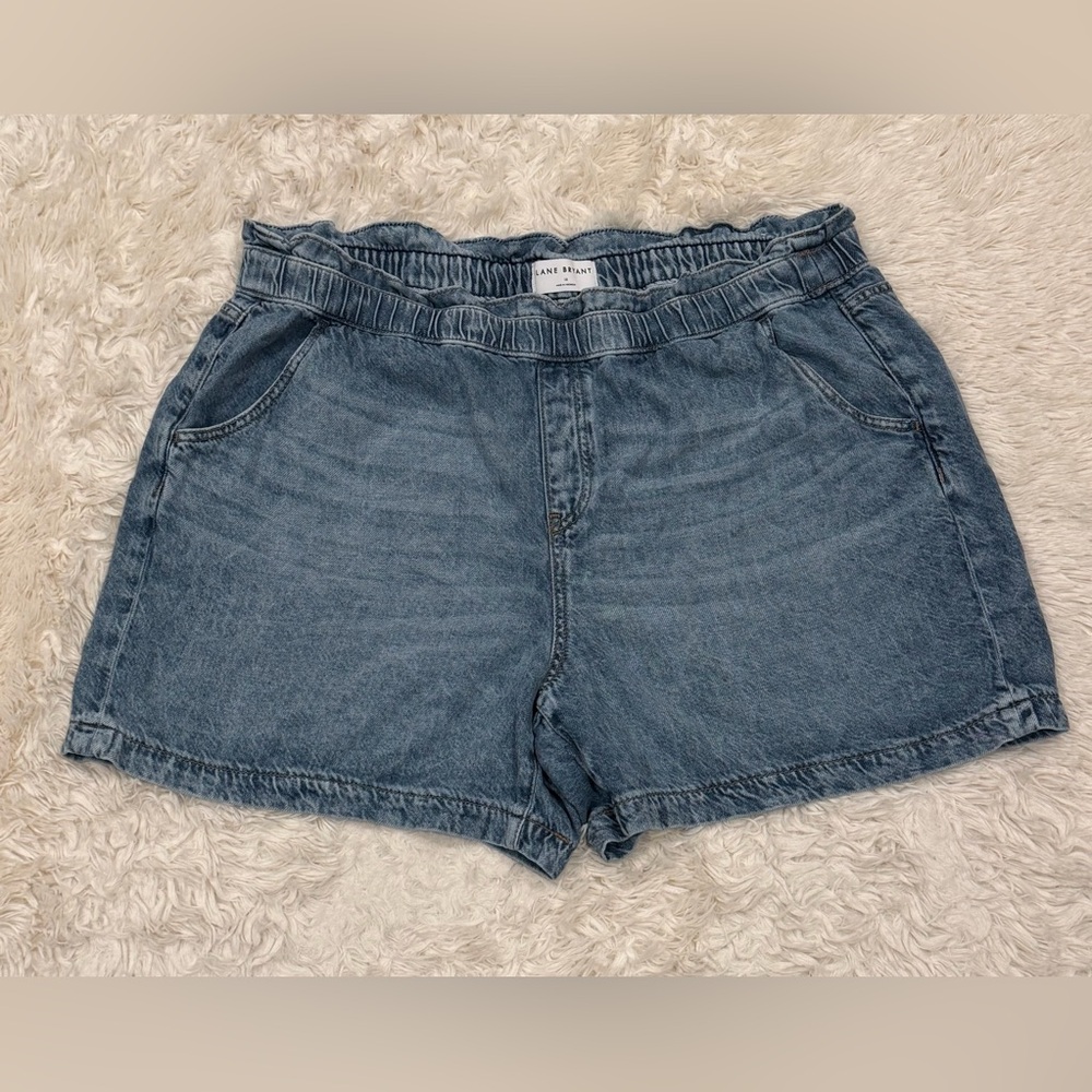 Lane Bryant High Rise Pull-On Denim Midi Shorts Plus Size 18 Tencel Lyocell Blue